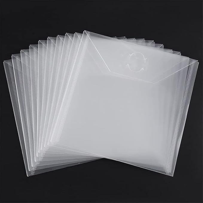 10PCS Large Stamp & Dies Storage Pockets Transparent Plastic Seal Bags Storage Case for Cutting Dies Stencil Background Card Paper Album Stamp Crafts for DIY Scrapbooking Paper Craft Suqare Shape