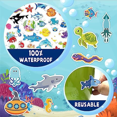 LINAYE 1480PCS Ocean Stickers for Kids, 24 Sheets, Vinyl, Waterproof Under The Sea Fish Animal Stickers for Ocean Sea Party Favors, Scrapbooking, Water Bottles