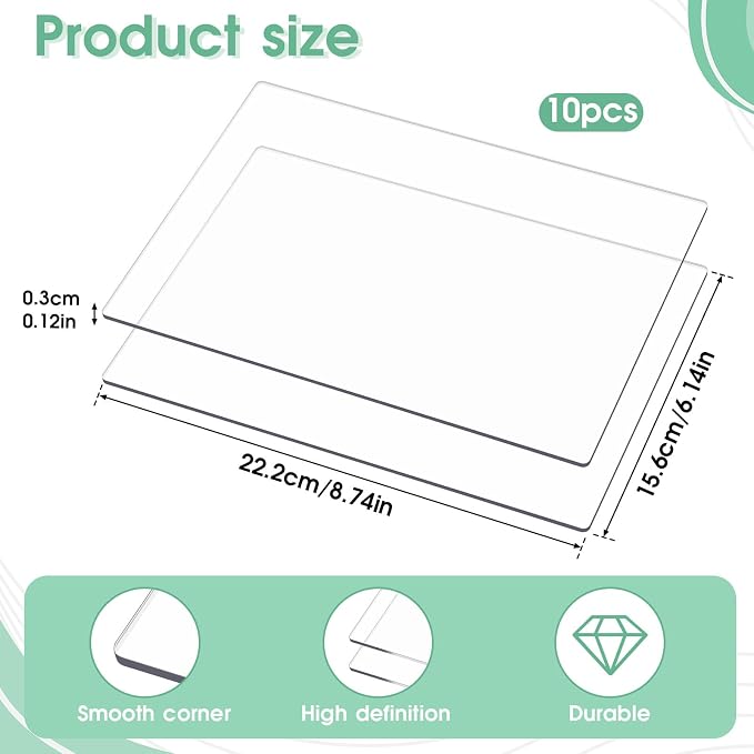 10Pcs 3mm Thickness Transparent Acrylic Cutting Pads, 8.7 x 6.1 Inch Standard Cutting Pads for Die Cuttings Machine, Clear Cuttings Plate for Embossing Crafting