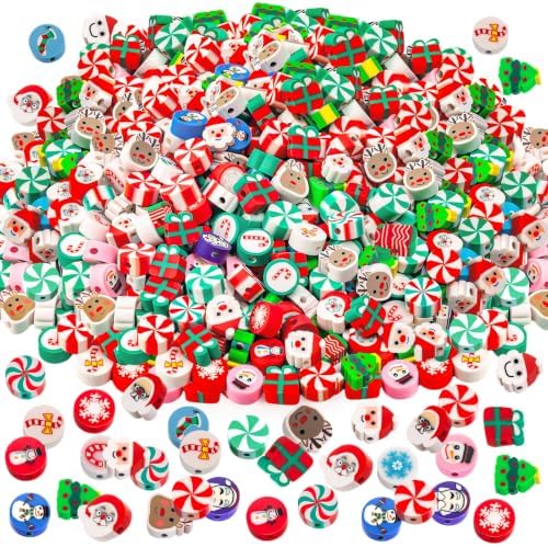 400 Pcs Christmas Polymer Clay Beads, Mixed Heishi Spacer Beads Supplies