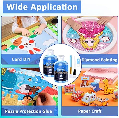 2 Pack Diamond Painting Sealer Glue with 3 Brushes, 8OZ Art Sealer Glue Accessories Permanent Hold Shine Effect for Puzzle