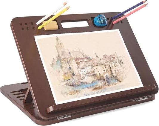 StrongTek Bamboo Tabletop Easel, 6-Angle Drawing Board for Desk and Lap | Pencil and Eraser Slots, Full-Base Lap Support, Secure Angle Positioning, Sketching, Acrylic Painting and Hands-Free Reading