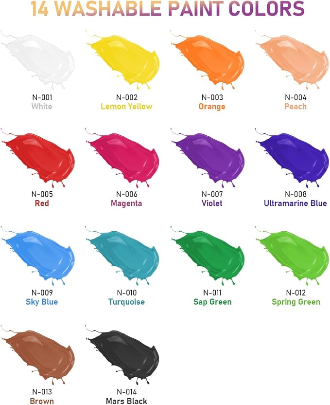 Nicpro 14 Colors Large Washable Paint Set for Kid (16.9oz), Acrylic Bulk | Paint Supplies Non Toxic Tempera Paint for Art, Craft, Poster & Finger Paint, Home, School, Teacher Classroom Must Have