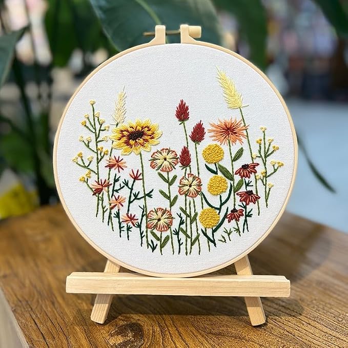 COCOMOX Floral Embroidery Kits for Beginners Adults, Cross Stitch Kits | 5 Different Simple Flower Pattern Embroiery Practice Kits, Hand Carft Gift, Easy to Follow