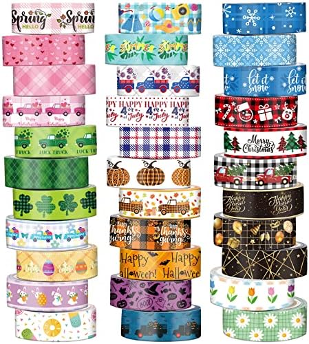 TaoBary 33 Rolls Washi Tape Set, 15mm Holiday Seasonal,Cute Style
