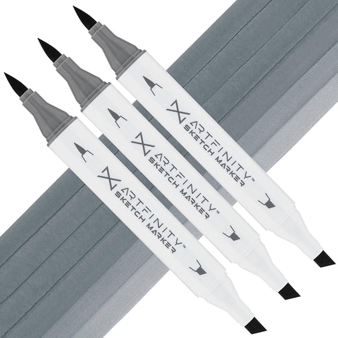 Artfinity Sketch Markers - Set of 3 - Flagstone Blue BG9-5, Vibrant, Professional, Dye-Based Alcohol Markers for Artists, Drawing, Travel, & More