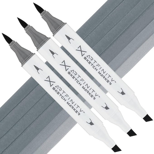 Artfinity Sketch Markers - Set of 3 - Flagstone Blue BG9-5, Vibrant, Professional, Dye-Based Alcohol Markers for Artists, Drawing, Travel, & More