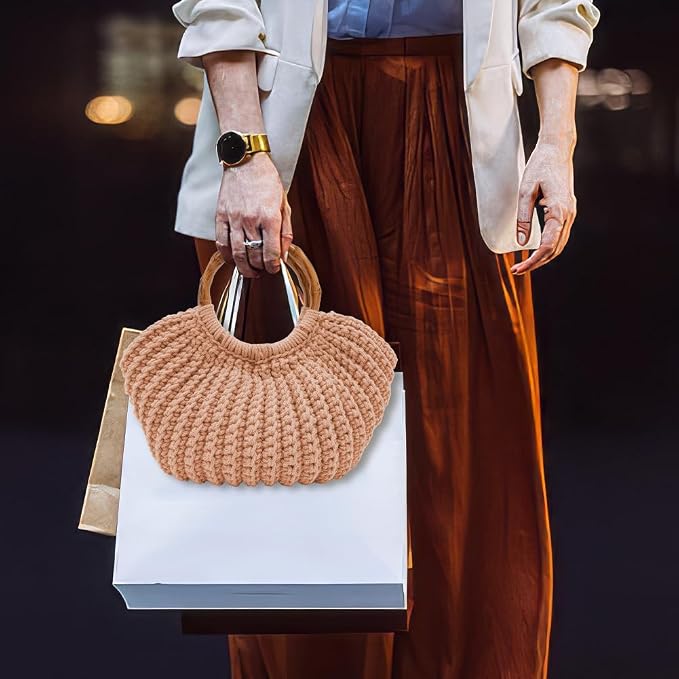 ACRNIGHEET Crochet Bag Kit for Adults Khaki Handbag Kit for Beginners Tote Bag Set with Step-by-Step Instructions and Video Guidance