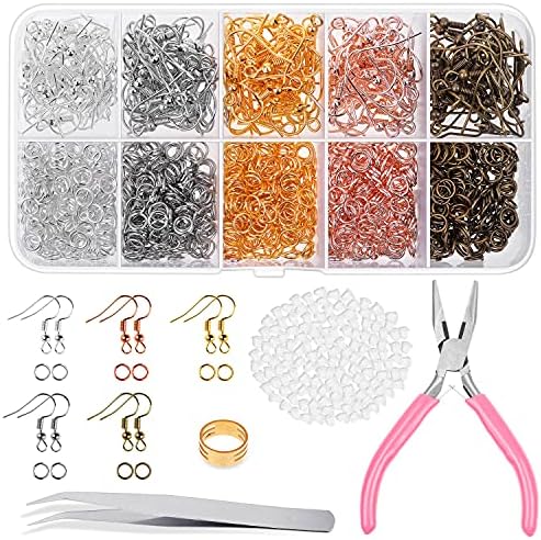 Earring Hooks, Audab 1400pcs Making Kit with 200pcs Ear Ring 1000pcs Jump Rings, Backs and Jewelry Pliers for Supplies Findings