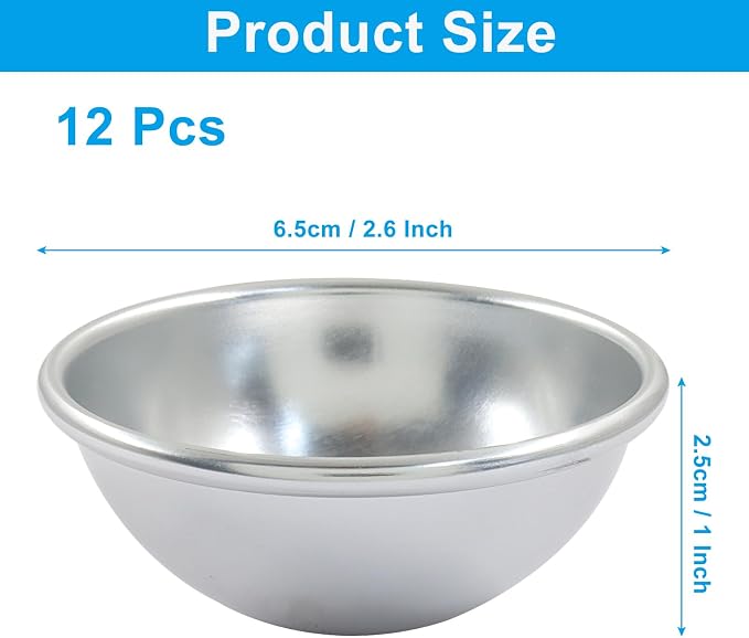 Hitefu 12 Pcs 2.6 Inch(6.5cm), Metal Bath Bomb Molds