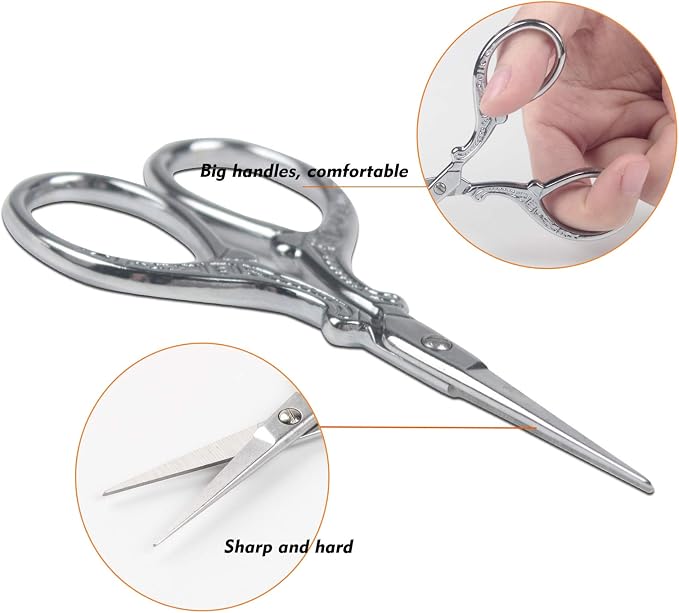 Vintage Embroidery Scissors 3.6 inch Sharp Mini Crochet Cross Stitch Travel | Craft Scissors Shears for Crafting Fabric Scissor for Art Work Threading Needlework DIY Tools with Leather Scissor Cover