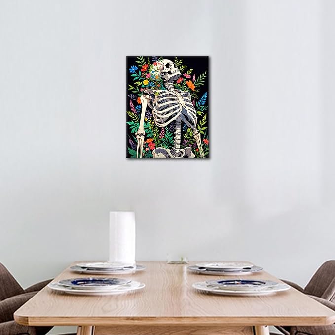 TUMOVO Paint by Numbers Kit for Adults Skeleton Flowers Painting by Number