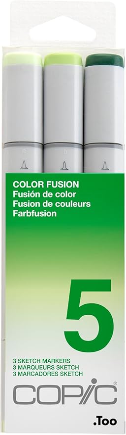 Copic Sketch Fusion #5 Green 3-Color Refillable Dual-Tip Alcohol Markers