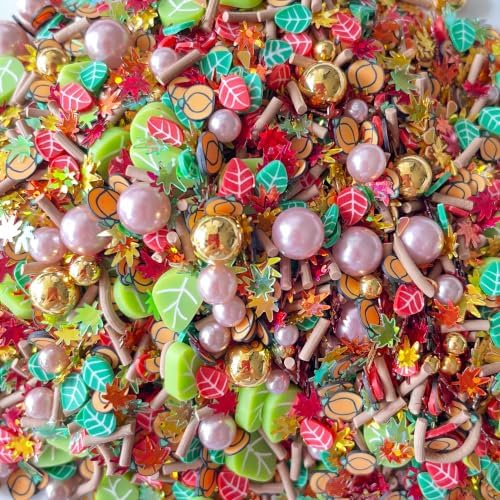100G Polymer Clay Sprinkles for Crafts, Thanksgiving Pumpkin Embellishments for DIY Crafts Nail Art Lip Gloss Supplies Cellphone Decoration Accessories (Coffee)