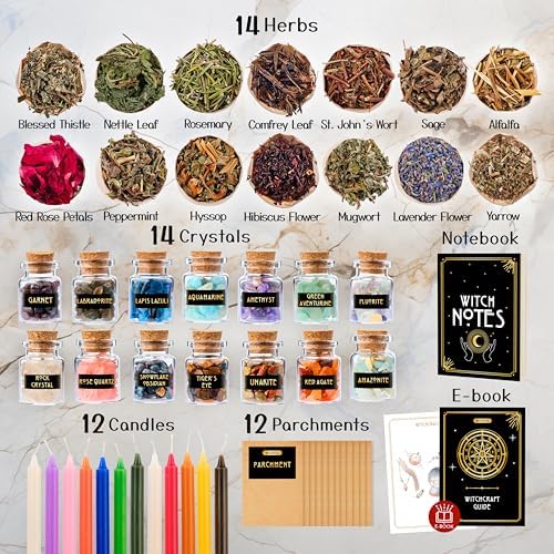 Wyspell Witchcraft Supplies Kit - 54PCS - Altar Spell Set - Witchy Gifts
