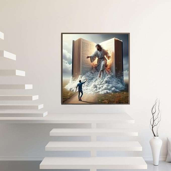 BYGFHLYW Diamond Art Painting Kits for Adults, Jesus 5D Diamond Painting | DIY Full Round Gem Crystal Art Paint by Diamond Book, Home Wall Decor 14x 14 in