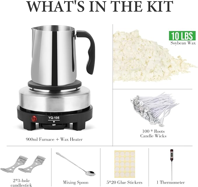 SAEUYVB 10lbs Soy Wax for Candle Making, Candle Making Kit with Wax Melter | DIY Candle Making Supplies for Adults Beginnner,Including Soy Wax Flakes,Wax Melting Pot, Electric Hot Plate and More