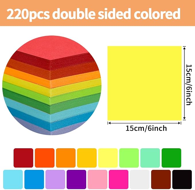 Praisebank Yellow Origami Paper, 220pcs 6x6 inch, Double Sided Color, Origami Paper Kit for Crafts, Origami Kit.
