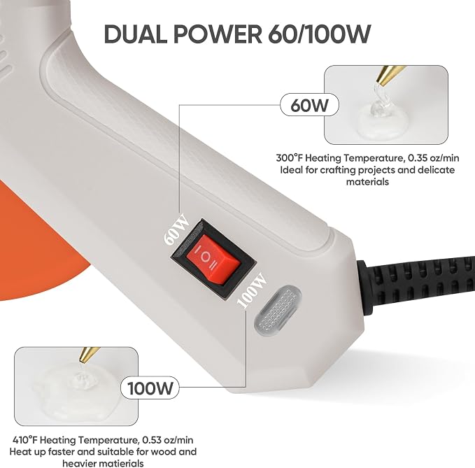 RoMech 60/100W Dual Temp Hot Glue Gun and Sticks Set, Full Size with Case