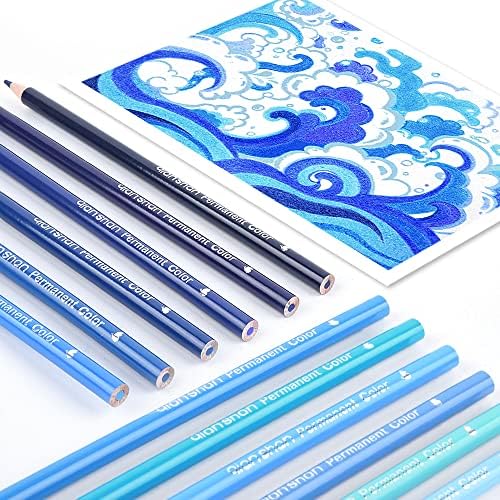 12 Blue Colored Pencils Oil Based, Pre-sharpened Wooden Color Pencils Set