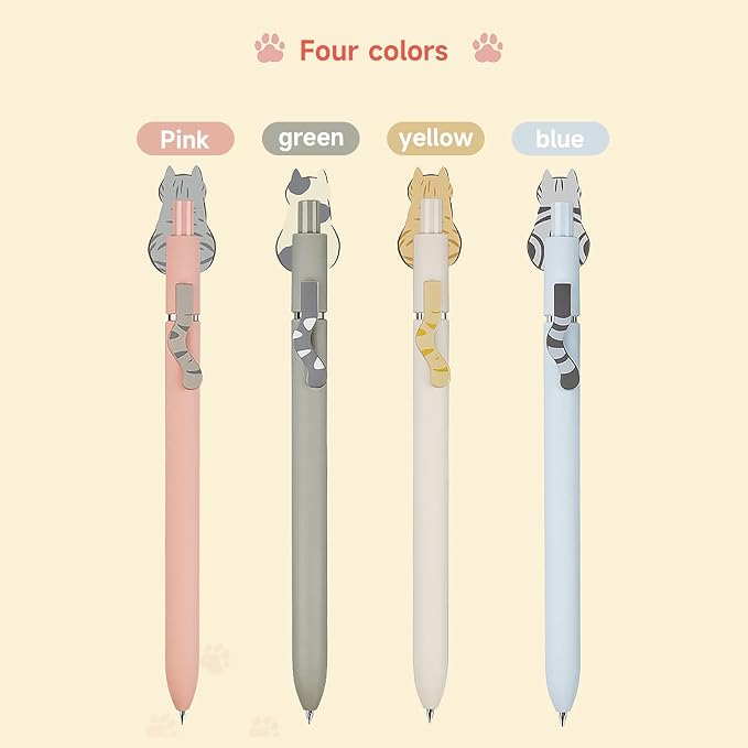UIXJODO Cat Pens, 8 Pcs 0.5mm Cute Kawaii Black Ink Fine Point Smooth Writing, High-End Series Cat's Tail Retractable for Journaling Note Taking