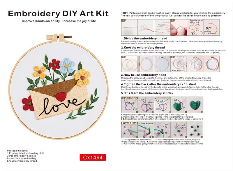 Haootadiy Beginner Embroidery Kit for Adults, Easy Cross Stitch Kit for Beginners and Adults, Full Embroidery Hoop Kit with Needles and Thread Included (Pattern 16)