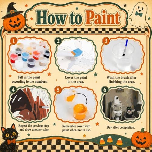 Halloween Paint by Numbers Kit for Adults Framed with Easel, 8x12 in
