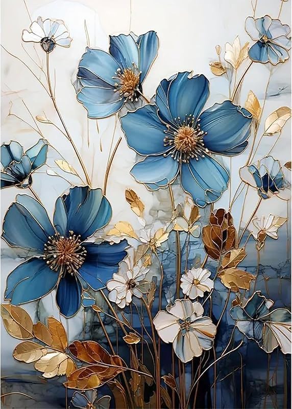 EIBEILI Diamond Painting Kits for Adults DIY 5D Diamond Art Paint with Round Diamonds Full Dril Gem Art Blue Flowers Painting Kit for Home Wall Decor Gifts 12x16inch