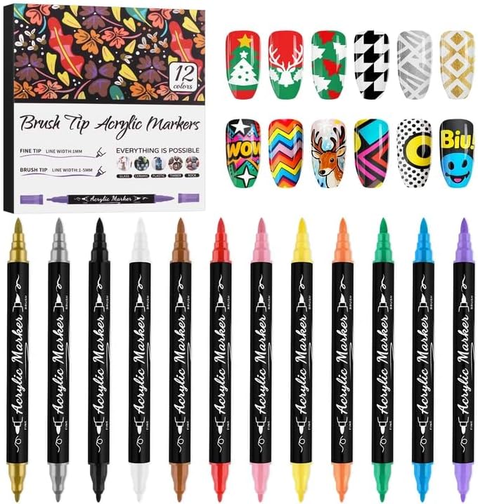 12 Colors Nail Art Pens Set, Kalolary Nail Art Markers 3D Nail Polish Pens