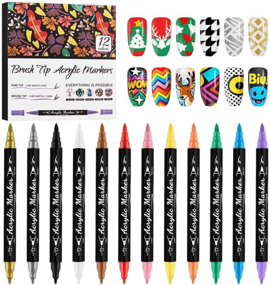 12 Colors Nail Art Pens Set, Kalolary Nail Art Markers 3D Nail Polish Pens