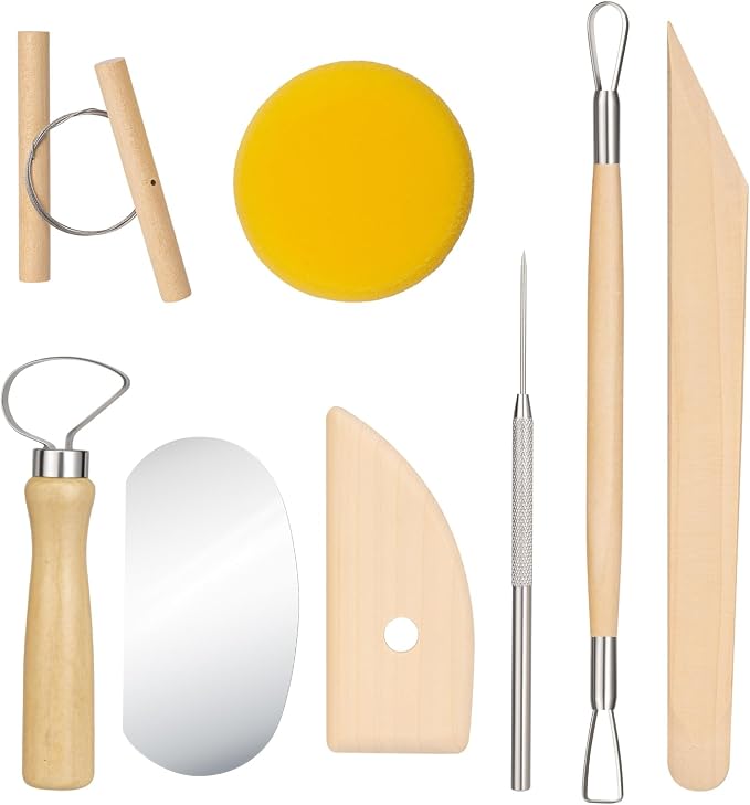 Amrules 8 Pcs Polymer Clay Sculpting Tools Kit for Adults, Light Yellow | Smooth Comfortable Handles, Sturdy Wood & Stainless Steel, Perfect for Beginners, Pottery Lovers & Diy Craft