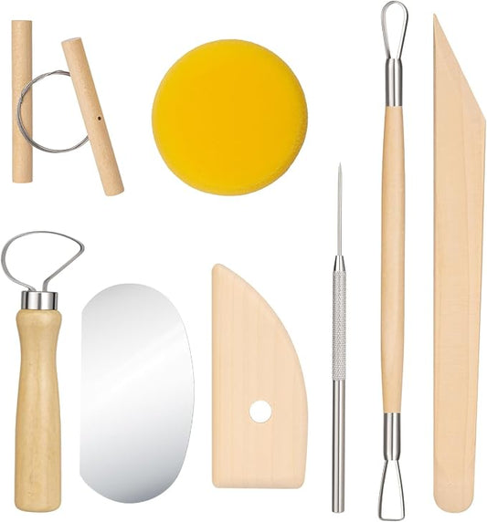 Amrules 8 Pcs Polymer Clay Sculpting Tools Kit for Adults, Light Yellow | Smooth Comfortable Handles, Sturdy Wood & Stainless Steel, Perfect for Beginners, Pottery Lovers & Diy Craft