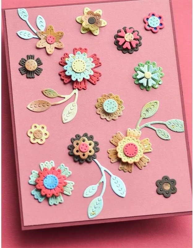 Lapoo Flowers Cutting Die for Scrapbooking - Durable Metal Cutting Die for DIY Scrapbook Photo Album Decorative Paper Card, Metal Card Making Supplies (Colorful Small Flowers 3.7 x 2.6 in)
