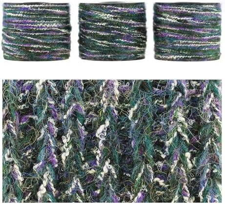 Artisanal Yarn Collection Multifiber Fancy Yarn for Knitting Crocheting Crafts DIY, Set of 3 Rolls(118 Misty Violet Grove)