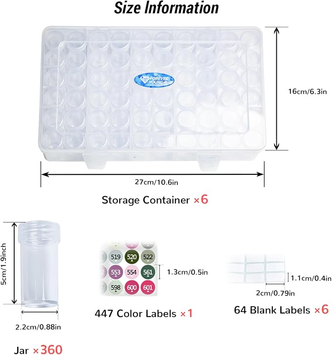 Foreveryoung 6-Pack Diamond Art Storage Containers, 360-Grid Bead Organizer | Store your diamond art beads neatly with the organizer, keeping diamonds tidy. Diamonds not included. Includes free labels.