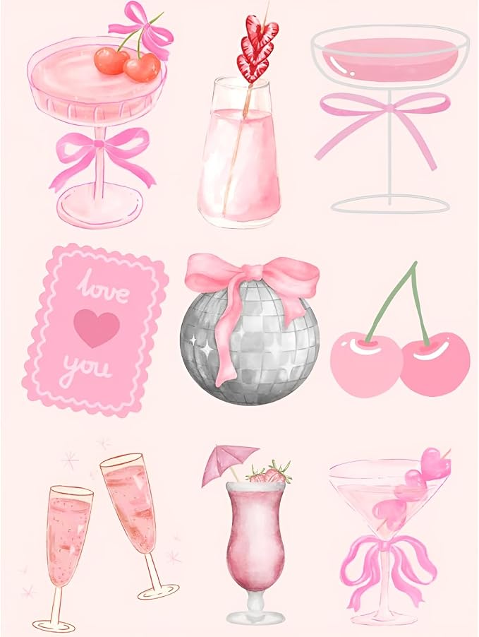 Pink Cocktail Diamond Art Kits for Adults Diamond Painting Kit for Beginner | 5D DIY Funny Cute Vintage Diamond Dots Full Drill Crafts for Gem Art Dot Art for Adults Home Wall Decor for Teens 12x16 in