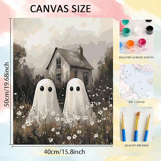 Gearock Halloween Ghost Paint by Numbers Kit for Adults, 16x20 Inch | Beginners Easy Acrylic Painting Kits for Holiday Room Bedroom Living Room Bathroom Wall Decor