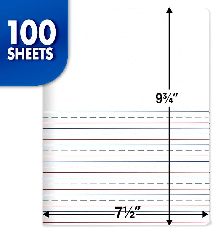 Mead Primary Journal Creative Story Tablet Composition Notebook, 7.5" x 9.75", Grades K-2, 100 Sheets, Color Selected For You (10297) (Pack of 12)