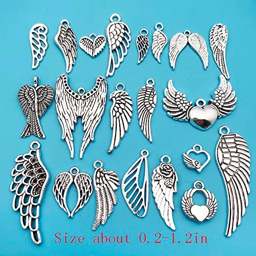 WOCRAFT 120pcs Antique Silver Wing Charms for Jewelry Making Alloy Heart Angel Wing Charms for DIY Crafts (SN013)