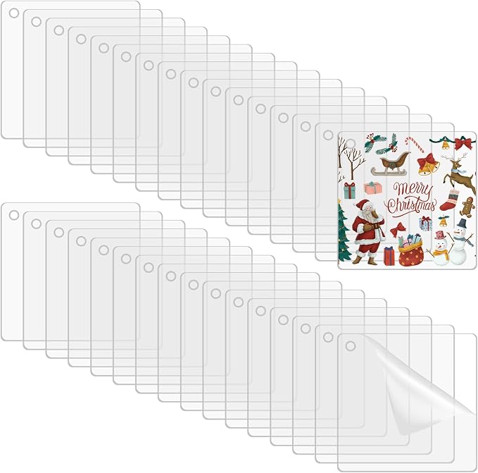 32Pcs Acrylic Ornament Blanks Acrylic Keychain Blanks Bulk Clear Square Acrylics Christmas Ornaments with Hole for Vinyl, Christmas Decor, Engraving, Painting, DIY Crafting