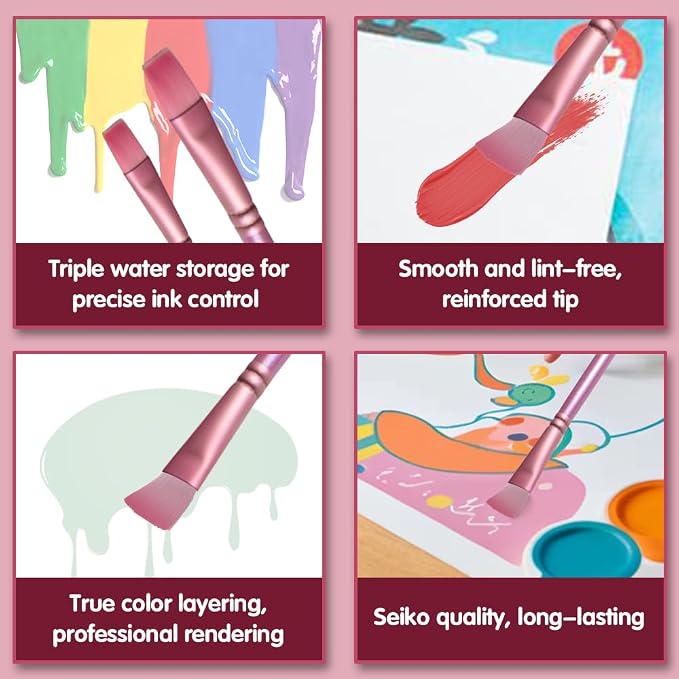 Acrylic Paint Brush Set, 6 pcs Watercolor Brushes, Painting Brush Nylon Hair Brushes for All Purpose Oil Watercolor Painting Beginner Kits (6, Pink)