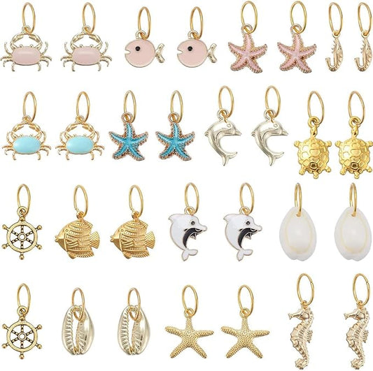 NBEADS 30 Pcs Ocean Theme Stitch Markers, Alloy Enamel Crochet Marker Charms Locking Stitch Ocean Hair Rings with Solid Ring Jewelry Pendant for Knitting Weaving Sewing Accessories Handmade Jewelry