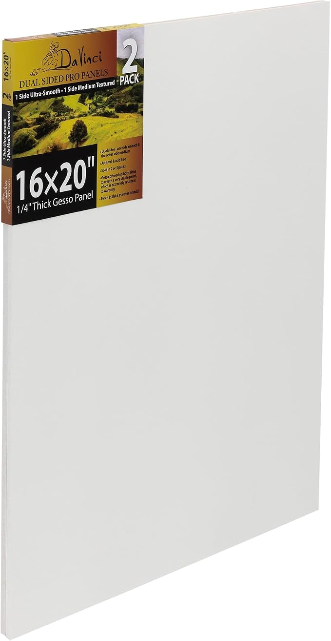 Jerry's Artarama Da Vinci Dual Sided Pro Panel Board - 2-Pack, 16x20 6mm Deep Panels for Painting - Archival, Acid-Free Art Supplies - Ultra-Smooth & Medium Textured Paint Surfaces