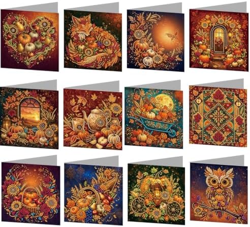 POETRYDRAW DIY Diamond Art Painting Greeting Card Kit, Creative Craft Set for Card Making，Autumn Harvest