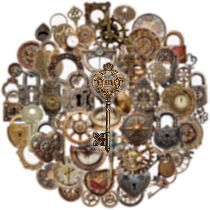 50PCS Vintage Steampunk Stickers, Waterproof PET Retro Old Gadgets Decals for Scrapbooking, Skateboard, Laptop, Phone Case, Luggage, Water Bottle - Aesthetic Decor for Teens, Adults, Boys, Girls