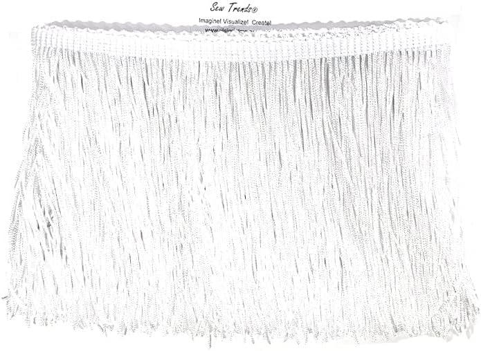 10 Yards of 4" Long Chainette Fringe Thread Yarn Tassel Trim Braid Fringe for Crafts Sewing and Decor-White