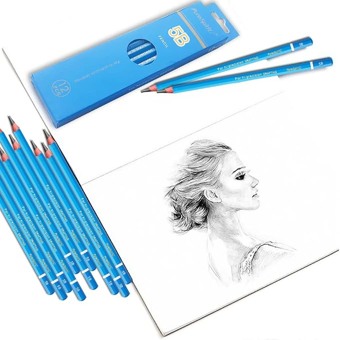 Sketch Pencils for Drawing 5B, 12pcs Professional Art Drawing Pencils for Shading, Sketching & Doodling | Graphite Pencil for Artists & Beginners