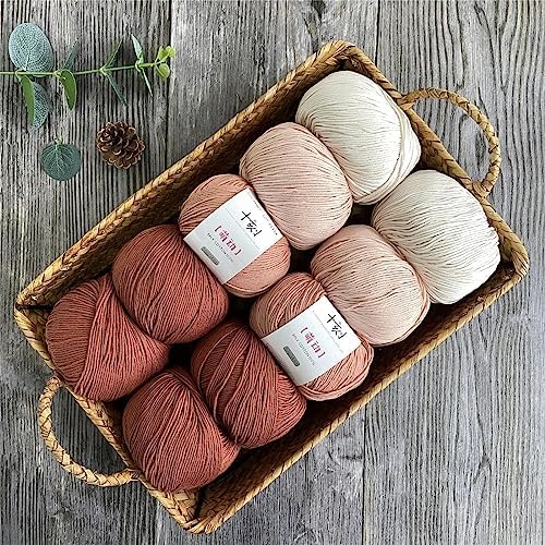 Fine Weight Knitted and Crocheted Cotton Yarn, 100% Long Staple Cotton Yarn, Baby Sports, 2 Packages of 100g/3.52oz (Per Skein 50g/162yards)-Cocoa Brown