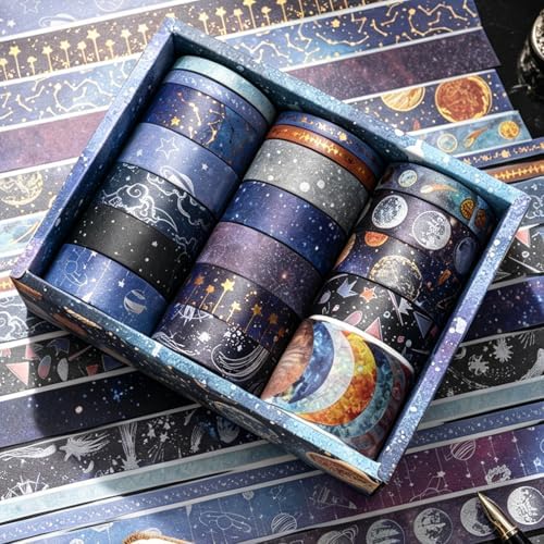 Starry Sky Washi Tape, 19 Rolls Aesthetic Decorative Foil Masking Tape Set with Gift Box, Decorative Tape for Bullet Journal, DIY Craft, Scrapbook Supplies