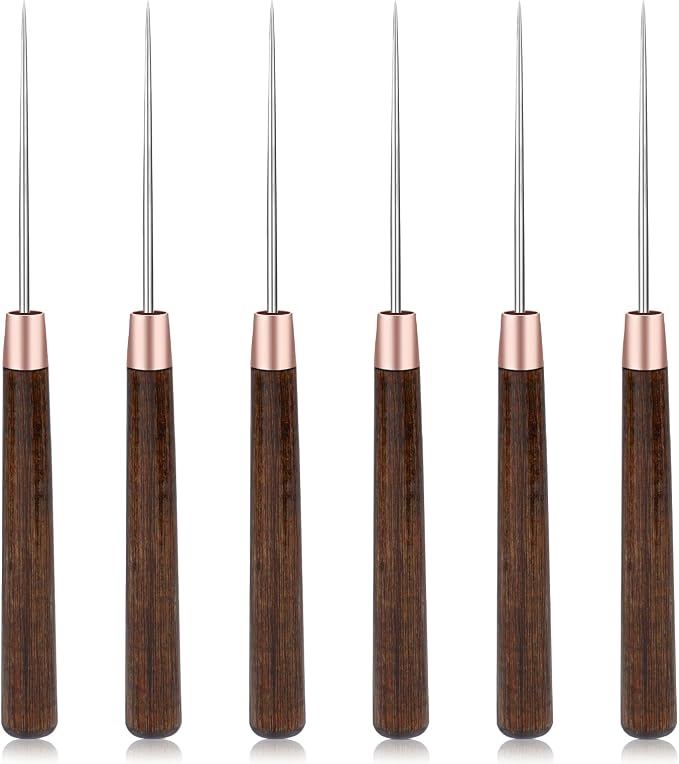 ZXIIXZ 6 Pcs Scratch Awls with Wooden Handle Leather Stitching Sewing Awl